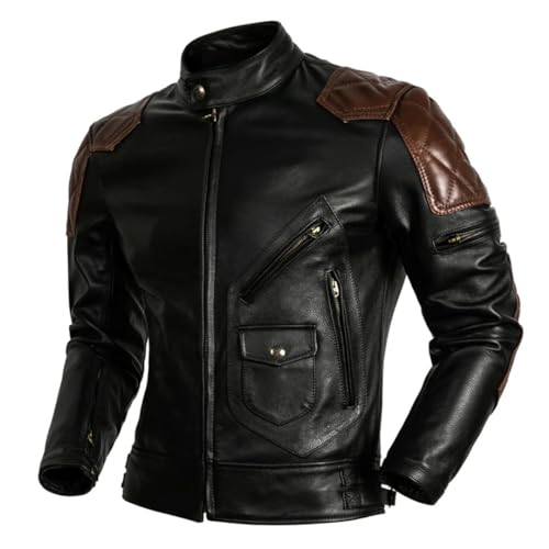 Chaquetas De Cuero Para Motocicleta Para Hombre Ropa De Cuero Genuino Natural De Piel De Vaca Ropa De Motociclista Clásica black XXL