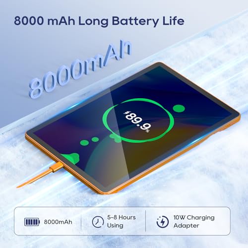 Android Tablets, 11 inch Octa-Core Processor Tablet with 2 Years Protection, 128GB Storage,12GB RAM, 6ft Charging Cable, 8000mAh Battery, Reinforced Type-C Port, Quad-Speaker, Orange - Image 6
