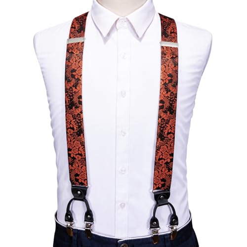 Image of Barry.Wang Men Suspender Set with Necktie Elastic Y Type Heavy Duty 6 Clips Braces Tie Handkerchief Cufflink Pin 6PCS