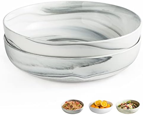 LAUCHUH 11 inch Serving Bowls for Entertaining, Pocerlain Salad Bowls, 3.2 Quart Serving Dishes Pasta Bowls Set of 2 for Kitchen, Party, Home Decor, Gray