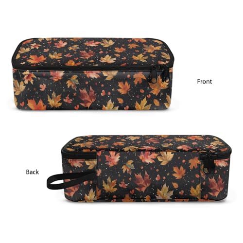 Image of Maple Leaves Kids Pencil Case for Boys Girls Large Pencil Pouch,Fall Pencil Container for 5-14 Years Children Pencil Bag for School Students Teenagers Pencil Organizer for Daily,Black