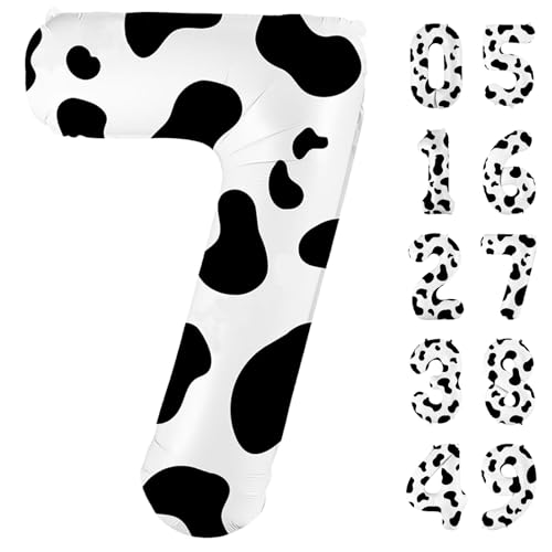 Image of 40 Inch Cow Print Balloon, Number 7 Balloons for 7th Birthday Decoration, Large Cow Number Balloons for Western Party Decor