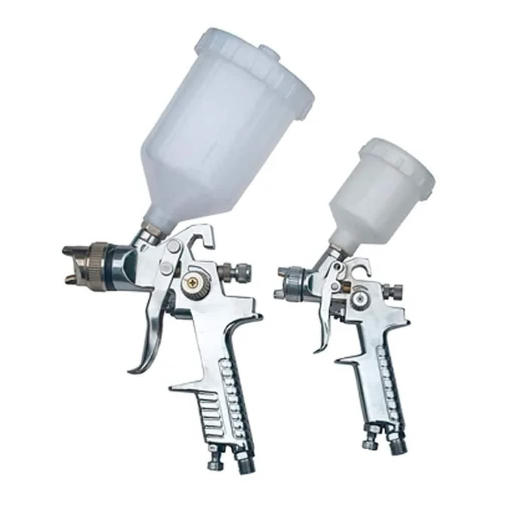 HVLP Lackierpistolen Set 2-TLG. mit 1,4 mm und 0,8 mm Düsen, Druckregler und Manometer für Auto und Holz, Sprühpistole Set inklusive Koffer
