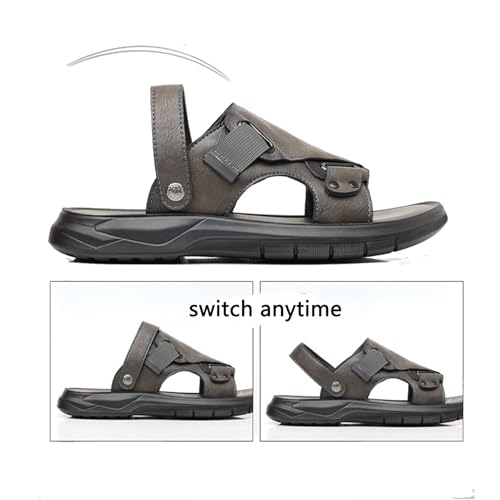Men's Genuine Leather Flat Hiking Sandals Comfortable Lightweight Open Toe Dual Use Slip on Athletic Walking Sandal for Driving Casual Beach3
