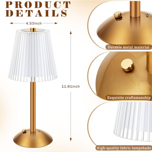 Image of Liliful 4 Pcs Cordless Table Lamp Rechargeable Touch LED Small Gold Portable Battery Operated USB-c Desk Lamp 3 Color Dimmable for Bedroom Living Room Dining (Gold,Hollow Lined Style)