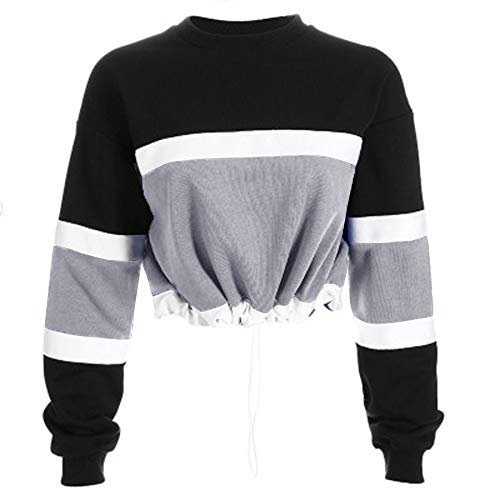 Preisvergleich Produktbild FIRSS Damen Gestreift Shirt / Doppelfarbig Hemd / Cropped Oberteile / Geschnallt Tops / Rollkragen Sweatshirt / Casual Lose Langarmshirt