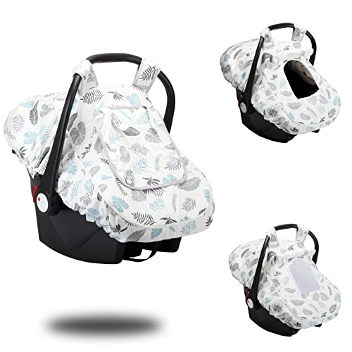 Image of Baby Car Seat Canopy, Breathable Car Seat Covers for Boys Girls with 3D Minky, Thick Infant Car Canopy for Spring Summer Autumn Winter, Kick-Proof Universal Fit, Snug Warm (Leaf)