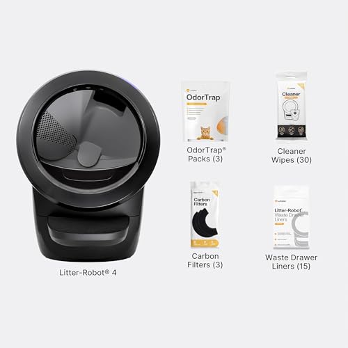Image of Litter-Robot 4 Supply Bundle by Whisker, Black - Automatic | Automatic, Self-Cleaning Cat Litter Box, Includes 3 OdorTrap Refills, 10 Liners, 30 Cleaner Wipes, & 2 Carbon Filters