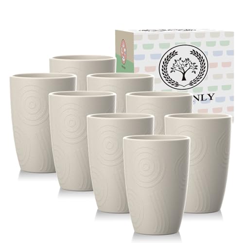 Homienly Wheat Straw Cups 8 PCS Plastic Cups Unbreakable Drinking Cup Reusable Dishwasher Safe Water Glasses with Beige Colors (12 OZ)