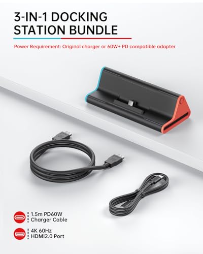 Estación de acoplamiento Switch 2 portátil con cargador 60W y HDMI 4K 2