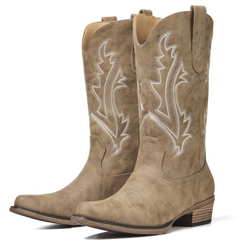 Image of Cowboy Boots for Women, Cowgirl Boots with Embroidered and Chunky Heel, Ideal for Daily Wear and Country Fashion