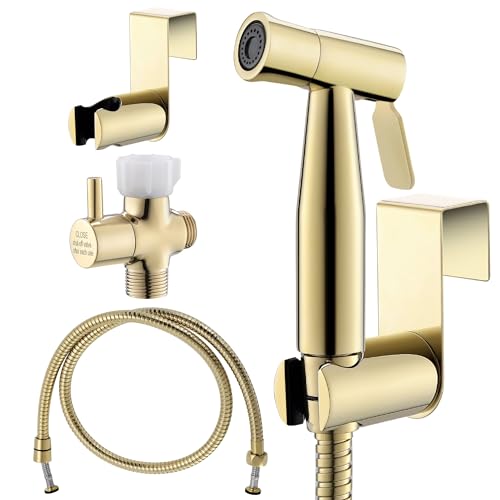 Purrfectzone Bidet Sprayer for Toilet, Bidet Sprayer for Feminine Wash, Premium Stainless Steel Jet Spray for Toilet, Wall-Mounted or Toilet Tank Mounted - Gold