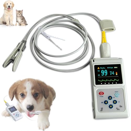 hocvseo Oxímetro De Pulso Veterinario De Mano, Monitor De Frecuencia De Pulso De Animales Sonda del Sensor De Oído/Lengua, Pantalla a Color De 1,8 Pulgadas, para El Hogar, Hospital De Mascotas