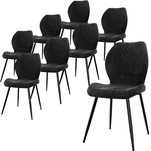 LEWE Lot de 8 Chaises de Salle à Manger en Lin, Style Quadrillé avec Pieds en Métal, Tapissées, Moderne, Chaises de Cuisine sans Bras pour...