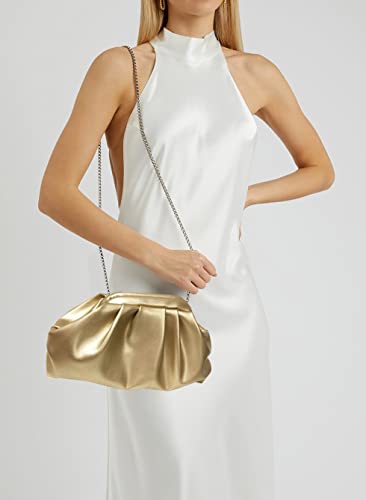 Image of Women Cloud Bag Slouchy Clutch Ruched Purse Evening Handbag with Chain Shoulder Bag for Wedding Party Prom
