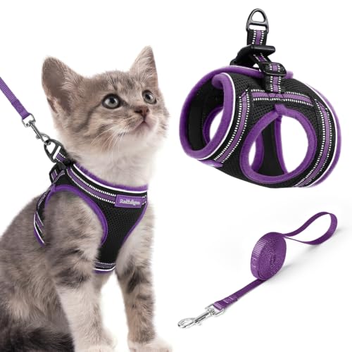 Image of rabbitgoo Cat Harness and Leash Set, Step-in Soft Vest, Black & Purple