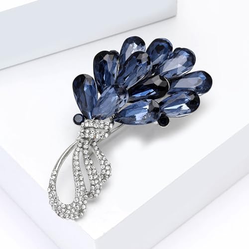 Image of Rhinestone Brooch Pin for Women Elegant Crystal Flower Bouquet Brooches Lapel Pin Wedding Party Dress Accessories for Wife Mom Birthday Gifts