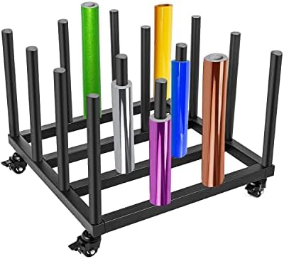 Vinyl Storage Cart Mobile Rack 16 Roll, Vinyl Roll Holder Round Core Vinyl Rolling Floor Rack Heavy Duty Digital Media for Mobile Storage Rack Suit for Blueprint/Photography Paper Rolls Organize