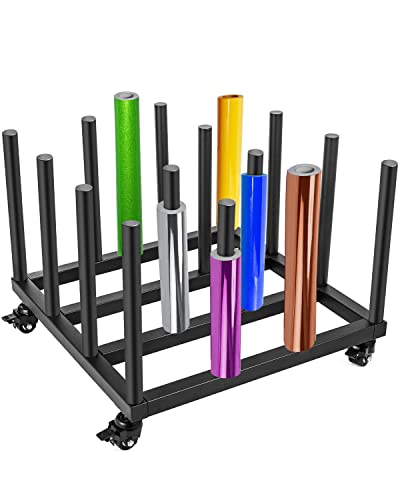 Vinyl Storage Cart Mobile Rack 16 Roll, Vinyl Roll Holder Round Core Vinyl Rolling Floor Rack Heavy Duty Digital Media For Mobile Storage Rack Suit For Blueprint/Photography Paper Rolls Organize #TOP2