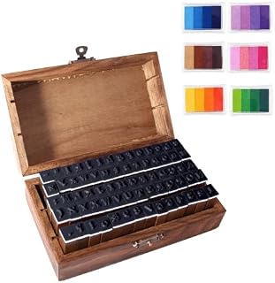 70pcs Alphabet Letters Stamps, BetterJonny Wooden Rubber Ink Stamp Kit with 6pcs Colorful Ink Pad Set for DIY Craft