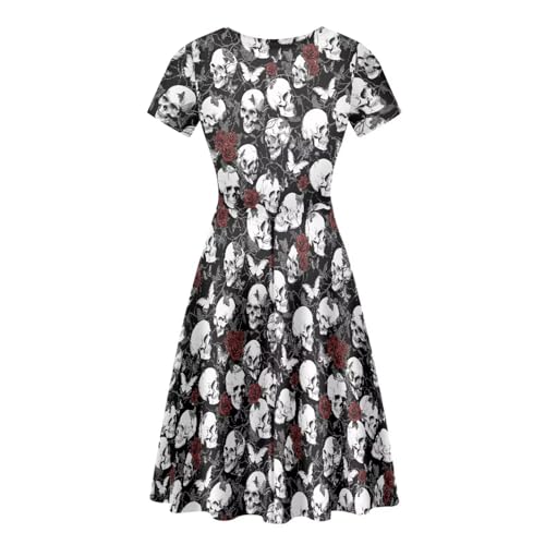 Image of HUGS IDEA Womens Puffy Swing Midi Dress Round Neck Short Sleeve Party A-Line Dresses