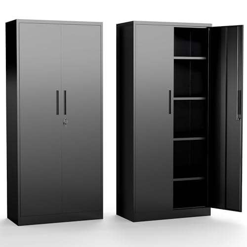 FLIXELIO Metal Storage Cabinet with Adjustable Shelves, 72' Steel Garage Storage Cabinets with Lock and 2 Door, Locking Tool Cabinet Utility Cabinets for Garage, Kitchen, Home Office, School, Shop