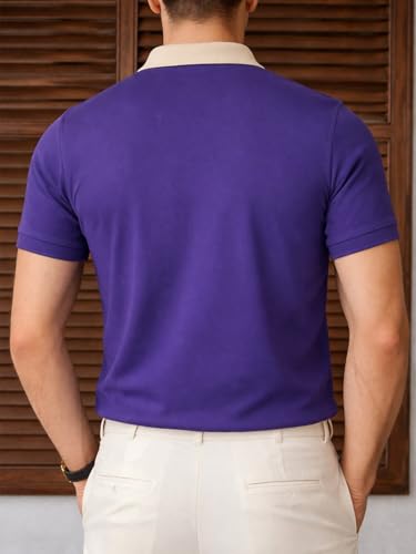 Image of Veirdo Men's Polo T-Shirt Regular Fit, Half Sleeve Contrast Collar Tee, Solid Color Summer Wear, Comfortable Travel, Casual & Office Styling (Sizes S-2XL)