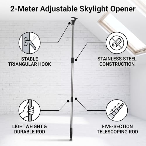 Abridor de Poste de Ventana Telescópico Varilla Ajustable Acero Inoxidable Luocute 6,56 Pies 3