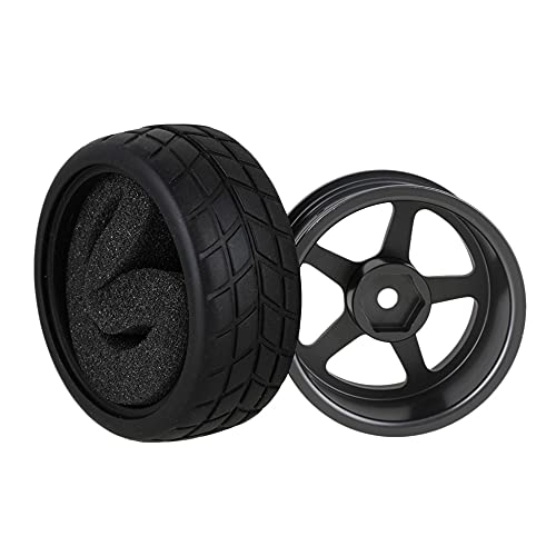 Image of Mxfans Grey 5 Spoke Aluminium Alloy Wheel Rims & Black Square Pattern Rubber Tyres Tires Rc 1:10 On Road Racing Car Set of 4