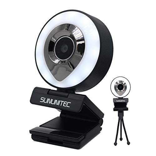 1080P HD Webcam with Adjustable Ring Light, Noise-Canceling Dual Microphone, and Autofocus Wide Angle Lens, Computer Web Camera with Tripod for Mac PC Laptop Desktop Zoom/Skype/YouTube