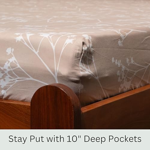 Image of Amazon Brand - Umi Cotton Elastic Fitted Bedsheet, King Size 78x72 Inches, Elastic Fit Bed Sheet, 10 Inch Deep Pocket, Soft Breathable Bedding, Durable Easy Care, with Pillow Cover-Moonlight Meadow