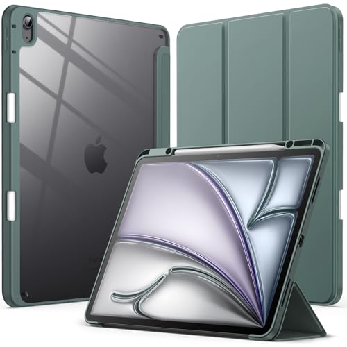 JETech Funda para iPad Air 13 Pulgadas M4/M3/M2 (2026/2025/2024) con Soporte para Pencil, Carcasa Clara Transparente Respaldo Caparazón Slim Soporte Antigolpes Tableta (Verde Noche)