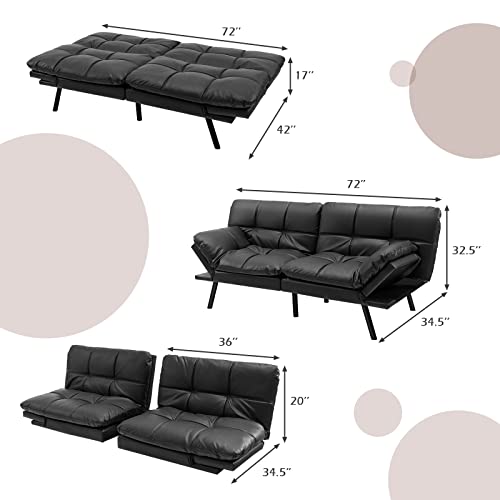 Goflame Convertible Sofa Bed, Memory Foam Futon Sofa Bed With Adjustable Backrest & Armrests, 6 Metal Legs, Upholstered Folding Couch Sleeper For Small Apartment, Living Room, Bedroom, Office (Black) #TOP2