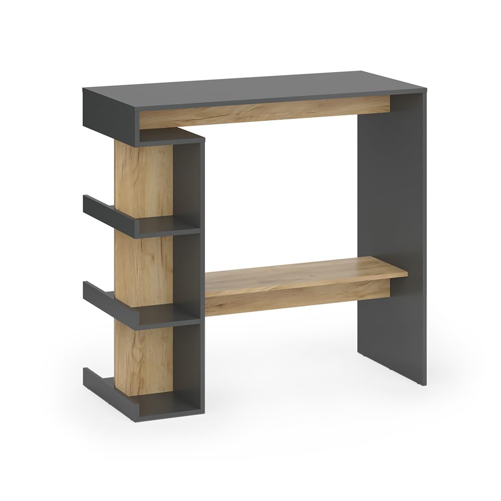 Vicco tavolo bar alto Dana, Antracite/Rovere dorato, 108 x 50 cm, con ripiani aperti per l'utilizzo come tavolo alto