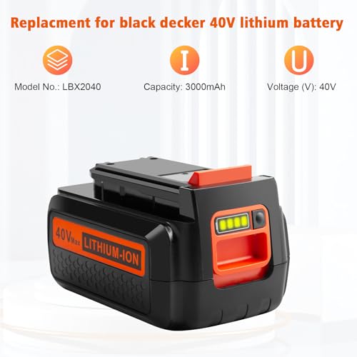 40V Lithium Battery Replacement for Black and Decker, 3000mAh Battery and Charger Combo Compatible with Black & Decker 40 Volt Max Battery LBX2040 LBXR2036 LBXR36 LBX1540 LBX2540 Cordless Power+ Tools - Thumbnail 2