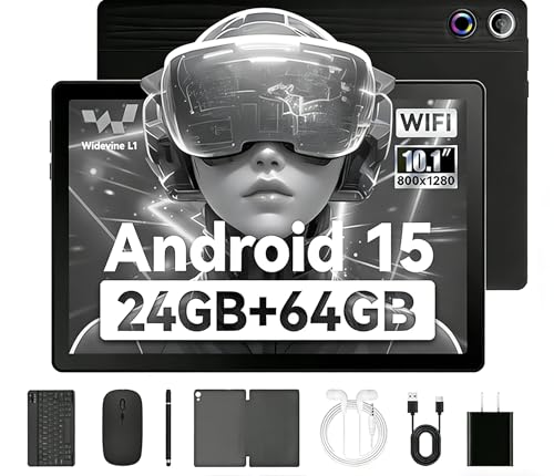 Latest 2026 Upgraded Android Tablet 10.1 Inch with IPS HD Touch Screen, Dual Camera, 64GB Storage 1TB Expansion, 8 in 1 Tablets Kit with Keyboard, Protective Case, Mouse, Stylus, BT 5.4, WiFi 6,Gray