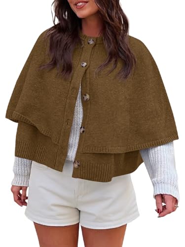Image of Saodimallsu Womens Cropped Cape Cardigan Button Up Crew Neck Jacket Shawl Fall Trendy Knit Sweater