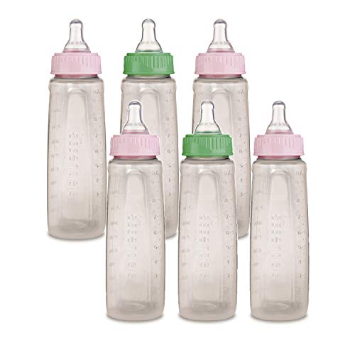 First Essentials by NUK Bottle, 9 oz, Medium Flow, 6-Pack, Pink and Green