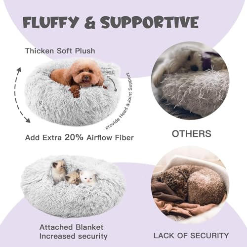 Image of Himax Donut Dog Beds for Large Dogs with Blanket, Cozy Soft Fluffy Round Dogs Beds, Calming Dog Bed Washable (20 inch /26 inch /35 inch) Light Grey