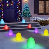 12 Pcs Set of 12 6'' Gumdrop Christmas Pathway Lights Waterproof 6 in 1 LED Gumdrop Solar Stake Light with 5 Colors for Xmas Path Lawn Garden Landscape Courtyard Sidewalk Driveway Walk Way Light