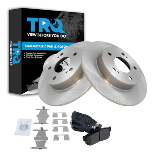 Image of TRQ Rear Brake Pad and Rotor Set Semi Metallic Solid Rotors Compatible with 1996-2001 Infiniti I30 1994-2001 Nissan Maxima