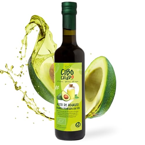 Aceite de Aguacate para Cocinar Orgánico   500ml. Aceite Aguacate Orgánico 100% Puro y Sin Refinar. Aceite de Aguacate Orgánico Prensado en Frío. Ideal para Cocinar, Condimentar y Marinar. Avocado Oil