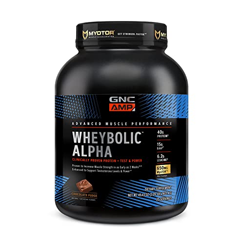 GNC AMP Wheybolic Alpha with MyoTOR Protein Powder | Targeted Muscle Building and Workout Support Formula with BCAA | Supports Testosterone Levels | 40g Protein | 22 Servings | Chocolate Fudge