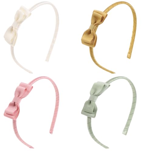 4 Diademas para Niña en Colores Verde, Blanco, Rosa y Amarillo, con Grandes Lazos Decorativos, Cintas para el Cabello para Uso Diario, Fiestas o como Regalo de Cumpleaños