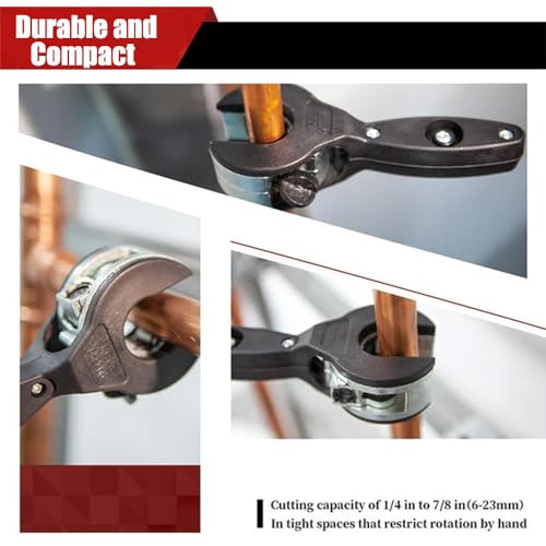 Ratcheting Tubing Cutter, 2025 New Upgrades Copper Pipe Cutter, Tubing Cutter 1/4" To 7/8", 2 in 1 Close Quarters Tube Compact Cutter, Ratcheting Pvc Cutter, Pipe Cutters Plumbing (Black) - Image 4