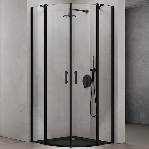 doporro Duschkabine 90x90 viertelkreis Dusche Duschabtrennung schwarz 6mm ESG-Sicherheitsglas Easy-Clean-Beschichtung Ravenna52k