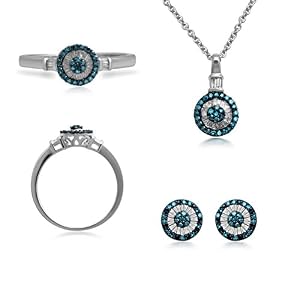 Jewelili Jewelili Sterling Silber 1/Ct Erstellt Weiß und behandelt blau Diamond Box Set Jewelili Jewelili Sterling Silber 1/Ct Erstellt Weiß und behandelt blau Diamond Box Set