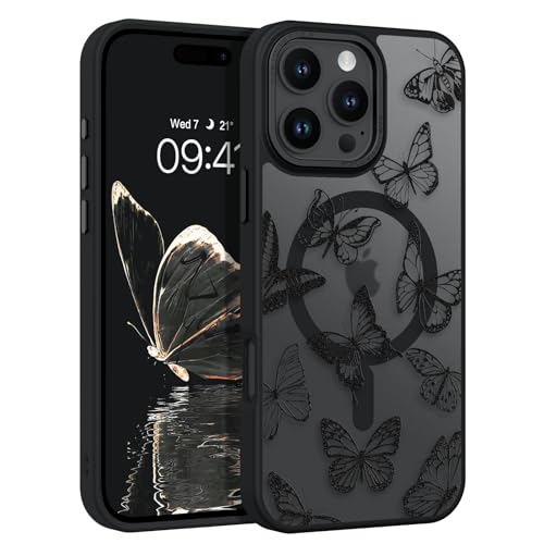 Coque iPhone 16 Pro Max antichoc fine avec aimant puissant et joli motif papillon