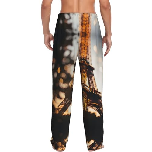 Eiffel Tower Print Lounge Waistband Drawstring Mens Pajama Pants Fashion Custom Sleepwear3