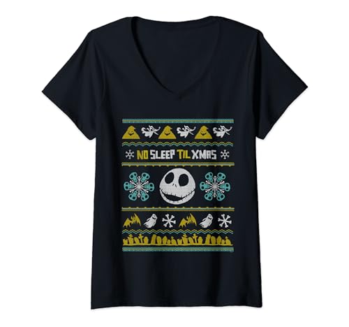 T-shirt Disney L'Étrange Noël de monsieur Jack vêtement pull de Noël moche col V pour femme